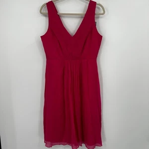 NWT J. Crew V Neck Pleated Silk Dress Vibrant Pink Knee Length Size 8 - Picture 1 of 12