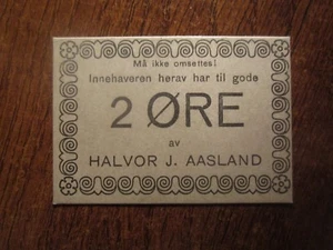 NORUEGA 2 ORE HALVOR J. ASLAND DINERO SIN CIRCULAR - Imagen 1 de 2