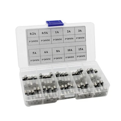 100PCS 5x20mm Auto Car Glass Tube Fuses Assorted Kit Fast Blow 0.2A 0.5A - 15A - Image 1 of 4