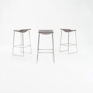 2010s Set of 3 Last Minute Grey Leather & Steel Bar Stools by Patricia Urquiola - Picture 1 of 12