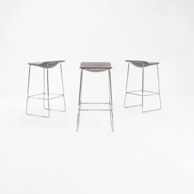 2010s Set of 3 Last Minute Grey Leather & Steel Bar Stools by Patricia Urquiola - Image 1 of 4
