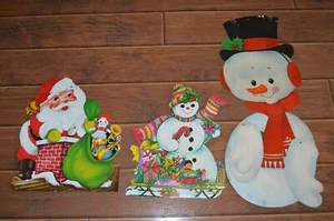3 Vintage Christmas Decoration Snowman Santa Pinups,Cardboard,Teacher Wall Decor - Picture 1 of 3
