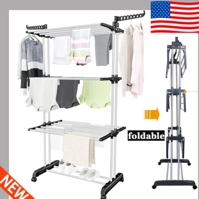 67" Heavy Duty Laundry Clothes Drying Rack Portable Folding Rolling Dryer Hanger - Image 1 of 4