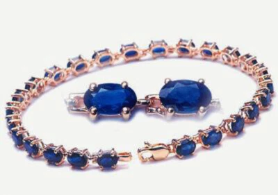 Blue Cubic Zirconia Sapphire 18KGP Link Clasp Bangle Bracelet Fashion Women Girl - Image 1 of 3