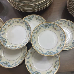 Haviland & Co Limoges Noinville Cereal Bowl Gold Trim Ivory Blue Lot Of 6 5” - Picture 1 of 13