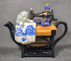 Cardew Blue Teapot ~ INFUSION ~ Cat & Sewing Machine Teapot - by Paul Cardew - Picture 1 of 17