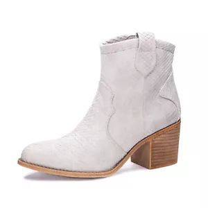 Dirty Laundry Unite Grey Snake Block Heel Zipper Metallic Western Ankle Boots - Picture 1 of 5