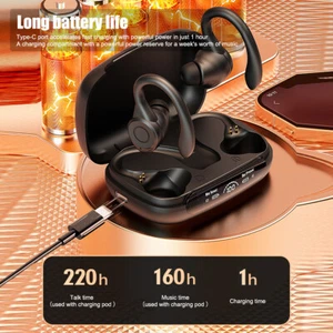Wireless Bluetooth 5.3 Headset TWS Ear Hook Earphones Earbuds Stereo Headphones - Picture 1 of 16