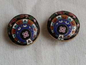 +++ Paire BOUTONS de COL ANCIEN 1ere moitié XIXème Emaillés +++ - Foto 1 di 3