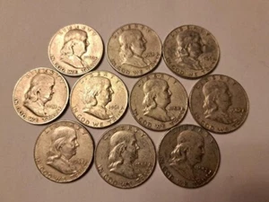 Lot (10) Franklin Half Dollar 1/2 Rolle 90% Silber - Bild 1 von 2