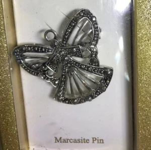 Spilla angelo marcasite guardiano compagno amico accento gioielli nuova con scatola 1,5" - Foto 1 di 4