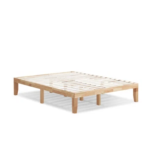 14" Queen Size Wooden Platform Bed Frame w/ Strong Slat Support Natural - Picture 1 of 8