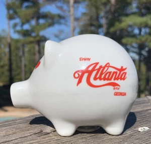 Vintage Enjoy Atlanta Georgia weiß Porzellan Keramik Münze Sparschwein Souvenir - Bild 1 von 6