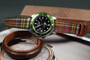 CORREA RELOJ TARTÁN ESCOCÉS 100% ALGODON SCOTT HECHA MANO APTA ROLEX MA STRAP - Picture 1 of 12