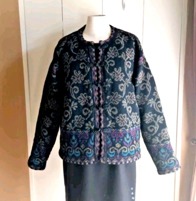 "ICELANDIC" Green Black Merino Wool Velvet Mix Lined Cardigan Jacket M/L - Image 1 of 4