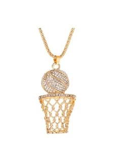 Stunning Unisex Gold Basketball And Hoop Pendant Necklace - Picture 1 of 1