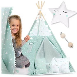 Tipi Zelt Spielzelt Baumwolle Kinderzelt mit Kissen Matte Lichterkette Nukido - Bild 1 von 1