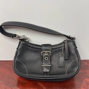 Coach Hamptons Leather Buckle Shoulder Hobo Bag 7542 Black Excellent - Picture 1 of 13