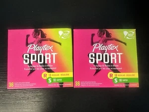 2 cajas de 36: tampones deportivos Playtex regulares/súper sin perfume sin fragancia W5C - Imagen 1 de 1