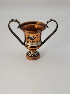 Vintage mini 3" hand painted copper Greek style vase - Picture 1 of 10