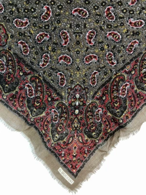 G. Guccini Bandana Bufanda Cuadrada Rojo Gris Paisley Flecos Bordes Lana De Colección Foto 1 de 4