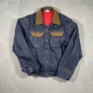 VTG Key Imperial Men's 40 R Denim Work Jacket Corduroy Collar Red Lined 70s 80s - Picture 1 of 8