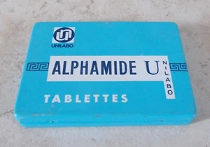 Antique drugs tin box ALPHAMIDE U advertising France vintage vtg old blue - Picture 1 of 6