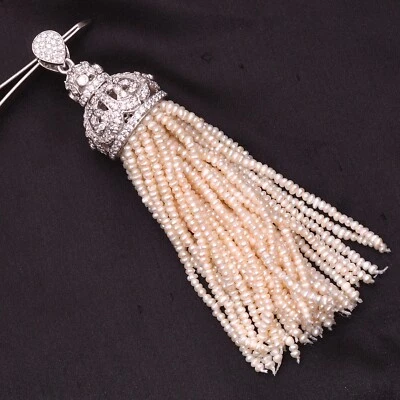 Colgante con borla de perlas de plata de ley 925, borla de topacio, borla de topacio blanco, perla Foto 1 de 4