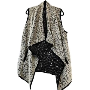 Kut From The Kloth Vest Large Women's Sherpa Faux Fur Black Tan Open Front Brown - Picture 1 of 11