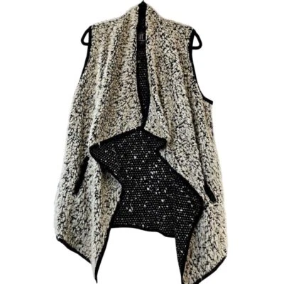 Kut From The Kloth Vest Large Women's Sherpa Faux Fur Black Tan Open Front Brown - Image 1 of 4