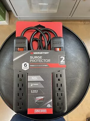 MONSTER SURGE PROTECTOR 6 GROUNDED OUTLET 2 PACK 620J 2 FT EXTENSION NEW - Image 1 of 2