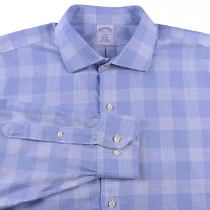Brooks Brothers Regent Blue Plaid Check Non Iron Cotton Dress Shirt 17.5 2/3 - Picture 1 of 6