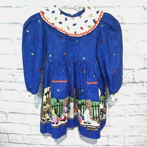 Vintage Halloween Girls Size 6x Dress Trick or Treat Scene Puff Sleeve 80s 90s - Picture 1 of 17