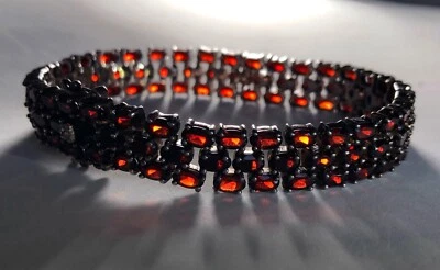 VINTAGE ESTATE Ruby-Red BOHEMIAN GARNET Sterling Silver 3-row Bracelet 7.1/4” - Image 1 of 4