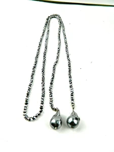 SPARKLING BEADED CHAIN OPEN ENDED WITH SILVER GRAY PEARLS, APPROX. 40" LONG - Picture 1 of 9