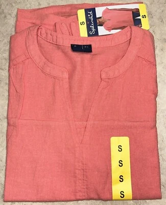 Splendid Women's Split Neck Cap Sleeve Blouse, Salmon / Orange, Size Small - Image 1 of 4
