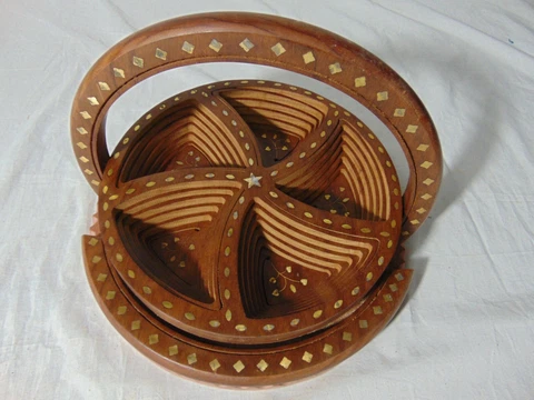 Collapsible Basket Fruit Wood Bowl Wooden Vintage Folding Spiral Cut Cover