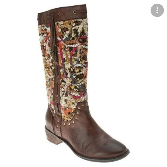 Spring Step Tapestry Woven Mid Calf Boho Western Boot Brown Leather Sz EU 36 - Image 1 of 4