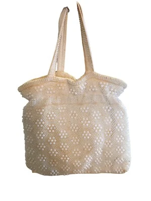 Cartera de mano de colección beige años 60/70 con cuentas de plástico puntos de caramelo cartera hippie MOD BOHO Foto 1 de 3