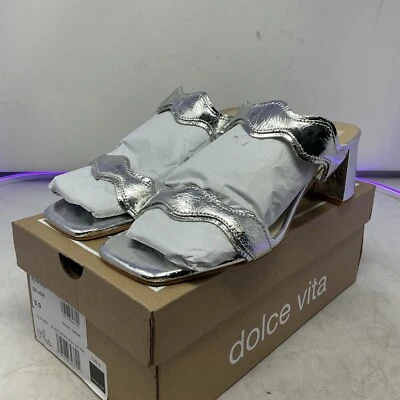Dolce Vita Ilva Mid Heeled Sandal Silver Distressed Leather Women's Size 9 - Image 1 of 4