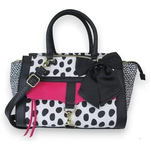 Betsey Johnson Satchel Polka Dot Hand Bag White & Black Bow shoulder bag - Picture 1 of 12