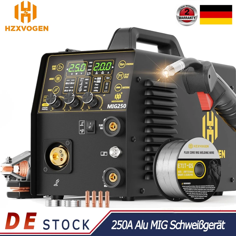 HZXVOGEN 6in1 Aluminium MIG Welder 250 Amp Gas Gasless MIG MMA Wig Welder - Image 1 of 4