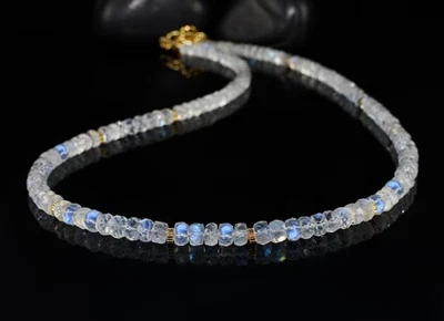 "Collar de piedras lunares hecho a mano 20"" cuentas redondas facetadas piedras preciosas naturales regalo" Foto 1 de 2