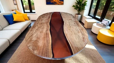 Mesa de comedor de madera de resina epoxi roja ovalada muebles de cocina hechos a mano para el hogar Foto 1 de 4