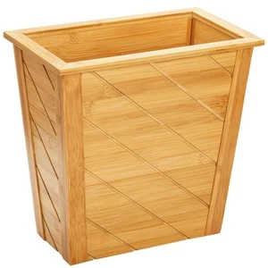 Bamboo Waste Basket, Rectangular Compact Waste Trash Can Garbage Bin Built-in... - Picture 1 of 8