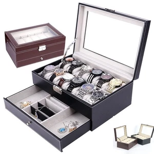 12 Griglie Portagioie Portaoggetti Orologio Scatola.Espositore Pelle Organizer Vetro Top Regalo - Foto 1 di 18