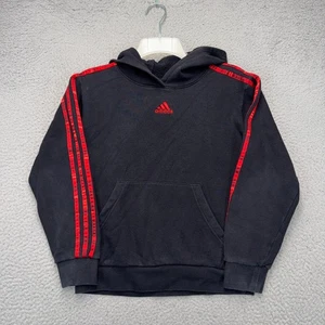 Adidas Hoodie Boys Medium Black Red 3 Stripe Long Sleeve Fleece Standard Fit - Picture 1 of 11