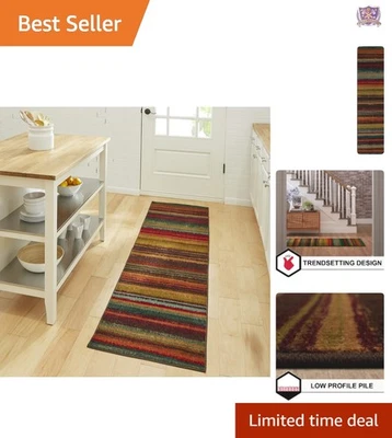 Alfombra Boho a Rayas Multicolor 2x8 Interior Exterior Pila Baja Resistente a Manchas Foto 1 de 4