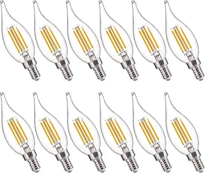 12P E14 Flame Tip Candle Light Bulb LED 4W C35 Candelabra Chandelier Light Lamp - Image 1 of 4