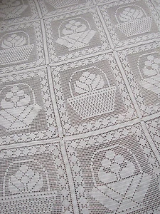 Cubierta de cama de ganchillo francés vintage cubierta blanca tejida textil hecha a mano - Imagen 1 de 7